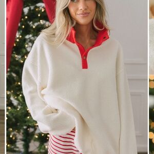 Cozy Cream Teddy Jacket with Red Accents